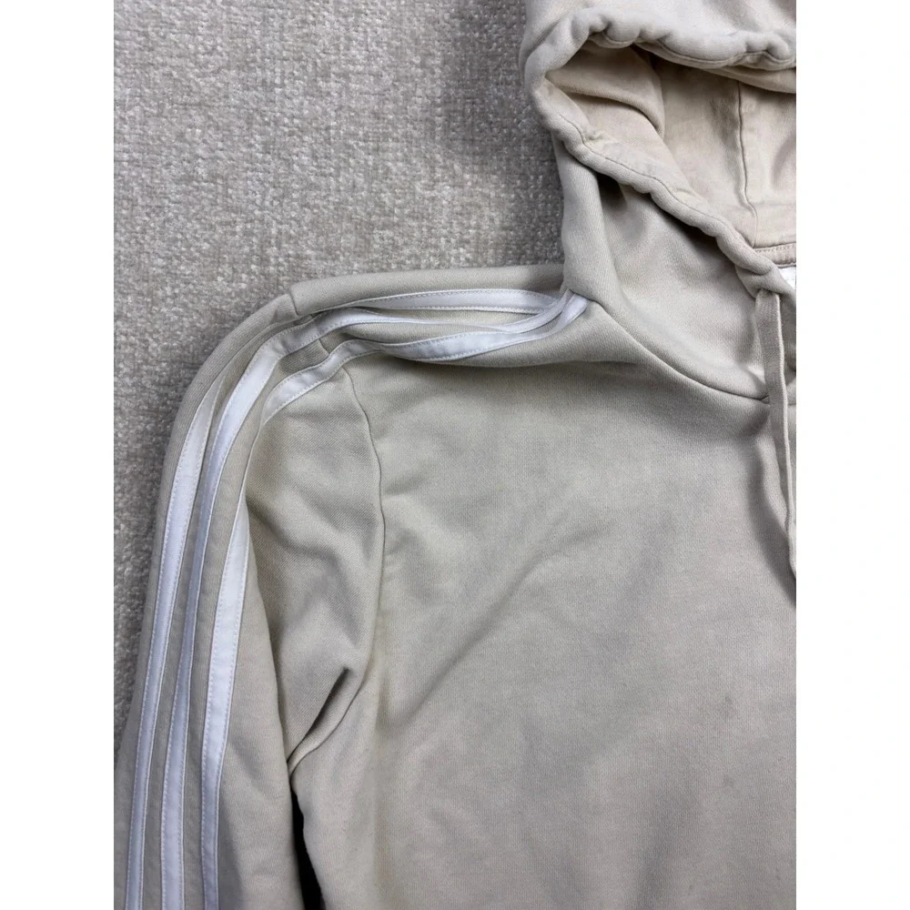 Adidas Mens Essentials 3-Stripes Fleece Hoodie Beige Small